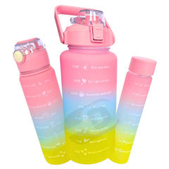 Kit 3 Garrafas De Água Motivacional Treino Academia Esporte Fitness Brinde Adesivos 2 Litros 700mL 300mL