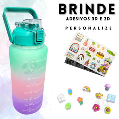 Kit 3 Garrafas De Água Motivacional Treino Academia Esporte Fitness Brinde Adesivos 2 Litros 700mL 300mL