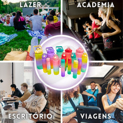 Kit 3 Garrafas De Água Motivacional Treino Academia Esporte Fitness Brinde Adesivos 2 Litros 700mL 300mL