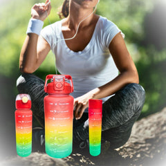 Kit 3 Garrafas De Água Motivacional Treino Academia Esporte Fitness Brinde Adesivos 2 Litros 700mL 300mL