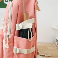 Grande capacidade lona Patchwork mochila, estudantes leve Bookbag, mochila com kit de bolso anti-roubo, conjunto combinado, 5pcs