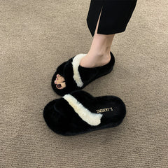 chinelo de pelos fofos femininos