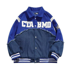 Jaqueta jeans masculina de costura de lã da marca Tide primavera e outono nova tendência para casais casuais soltos