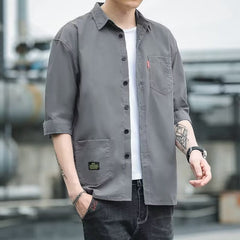 Camisa masculina de mangas compridas de verão de seção fina, jaqueta de ferramentas, meninos, roupas de trabalho