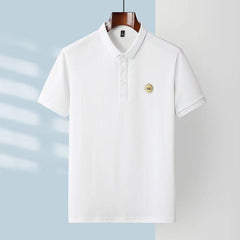 Camiseta masculina de manga curta de alta qualidade, verão 2023, nova camisa polo masculina solta de meia-idade e jovem com lapela bordada comércio exterior