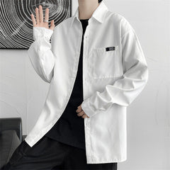 Camisa de manga comprida masculina verão seção fina preto ins ruffian casual roupas de polegada solto estilo primavera e outono casaco de Hong Kong