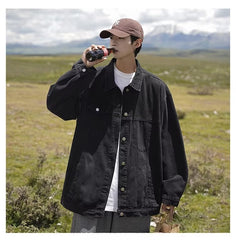 Jaqueta jeans masculina outono moda moda jaqueta casual estilo Hong Kong bonito estudante solto roupas de ferramentas casuais