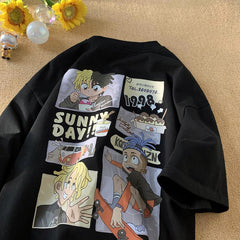 Hiphop American Cartoon Anime T-shirt masculina de manga curta marca da moda roupas de verão de alta qualidade algodão solto meia manga