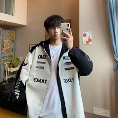 Jaqueta bordada estilo americano marca da moda gola alta terno faixa refletiva curto comércio exterior