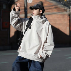 corta vento Guochao Jaqueta Pulôver Funcional Masculino Outono Estilo Hong Kong Solto BF Casual Jaqueta com Capuz