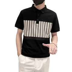 Camisa pólo masculina de emenda de cor de manga curta verão seção fina moda marca lapela solto rufião japonês bonito top de meia manga