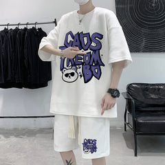 conjunto de camisa estampada com shorts largo de laço