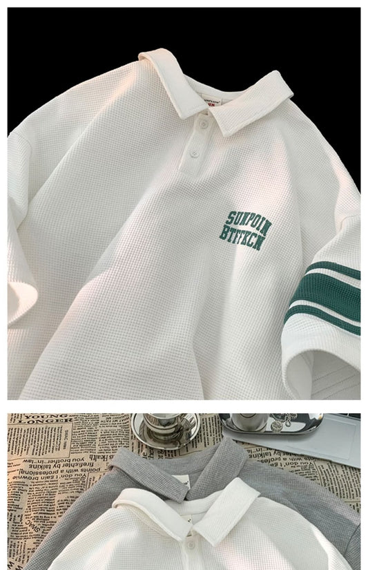 Camisa POLO de manga curta masculina verão lapela solta simples slim-fit de meia manga