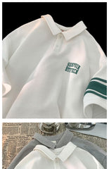 Camisa POLO de manga curta masculina verão lapela solta simples slim-fit de meia manga