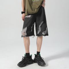 shorts jeans com remenda estilo hip hop