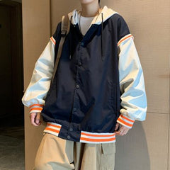 Jaqueta de costura masculina primavera e outono hip-hop marca da moda solta versão coreana estilo Hong Kong rufião bonito com capuz