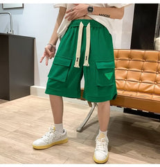 Waffle shorts masculinos agasalhos de verão soltos da moda marca bf calças de cinco pontas estilo Hong Kong casuais adolescentes calças retas para todos os jogos