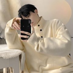 camisola de frio estilo sueter grosso masculino com botão