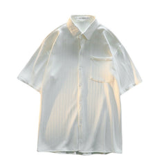 Camisa de seda gelo de cor sólida masculina de manga curta