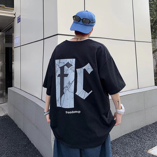 camisa larga masculina com ''FC'' estampado estilo streetwear