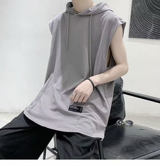Colete esportivo masculino estilo Hong Kong sem mangas com capuz casual regata tamanho grande colete esportivo