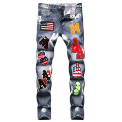 calça jeans escura estilo americano hip hop
