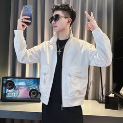 jaqueta justa masculina streetwear com bolsos