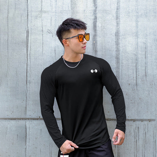 camisa fitness de manga comprida masculino apertado de secagem rápida