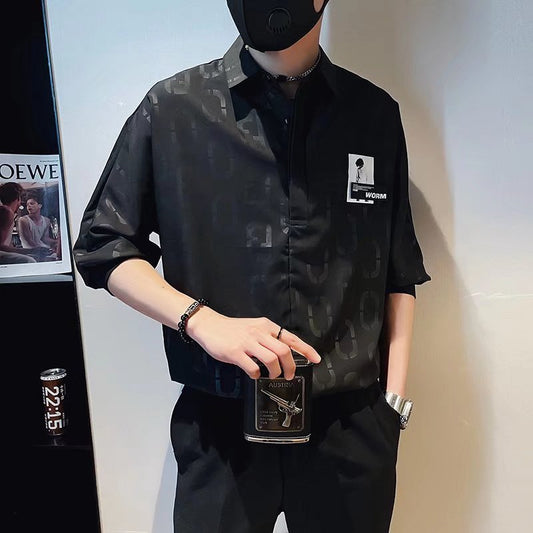 Camisa de manga curta de verão masculina de seda gelada tamanho grande marca da moda solta meia manga 2023 nova camiseta japonesa