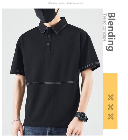 Camisa polo de verão masculina de manga curta lapela gola solta negócios casuais simples roupas de verão de meia manga