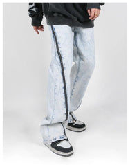 Hong Kong moda masculina verão novo estilo 2022 letra personalizada jeans hip-hop ins maré alta tendência de rua ruffian calças bonitas