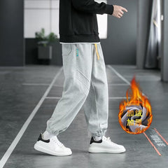 Guochao calças esportivas masculinas inverno 2023 nova tendência de rua solta casual grossas de veludo