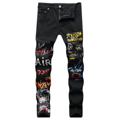 calça jeans com desenhos estilo punk
