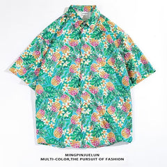 Camisa de flores havaianas masculina estilo tailandês tendência retrô bonita férias praia camisa solta