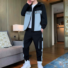 conjunto masculino de calça e jaqueta elastica