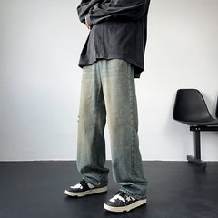 calça jeans reta estilo streetwear hip hop