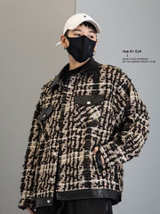 Jaqueta de vento pequena perfumada masculina 2022 inverno nova jaqueta xadrez preta e branca moderna de alta qualidade indústria pesada ouro preto