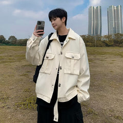 Jaqueta masculina de rua da moda marca estilo Hong Kong primavera e outono rufião bonito na moda solta