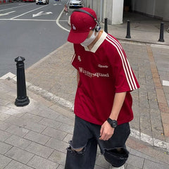 camiseta com decote em v American high street retro racing