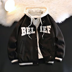 jaqueta masculina Primavera e outono tendência moda para todos os jogos uniforme de beisebol hip-hop versão solta casaco gola redonda jaqueta comércio exterior