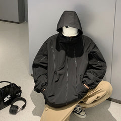 jaqueta fina com touca e bolsos