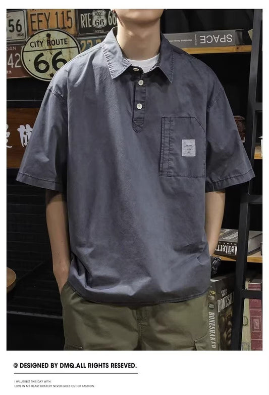 Camisa polo gola de lapela de manga curta marca masculina de verão camiseta versão coreana tendência solta 2023