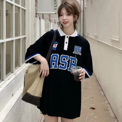 Verão nova camiseta de manga curta masculina e feminina lapela solta meia manga top lapela camisa POLO retrô americano