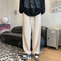 calça reta e larga com faixas estampada