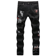 calça jeans com desenhos estilo punk
