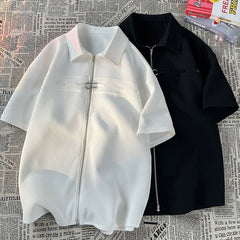 camisa polo larga de zipper tecido detalhado