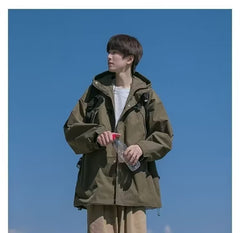 Jaqueta Jaqueta Masculina Primavera e Outono Modelo Mountain Series Outdoor Vento Jaqueta com Capuz Versátil Casual Esportes Uniforme de Beisebol Comércio Exterior