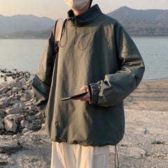 jaqueta corta vento com touca e gola ajustavel e proteção contra raios UV