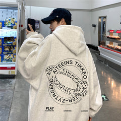 moletom largo e reto masculino com touca estilo high street