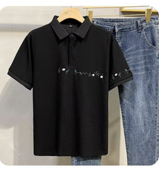 Camiseta masculina de manga curta casual de verão com lapela bordada camisa POLO ins tendência para todos os jogos blusa bordada juvenil